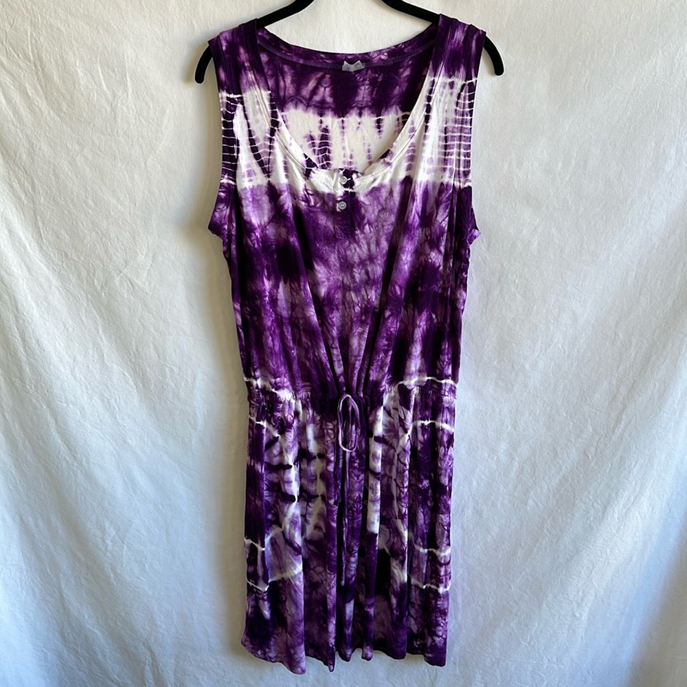 Pink Lotus purple and white tie-dye tank dress, size L